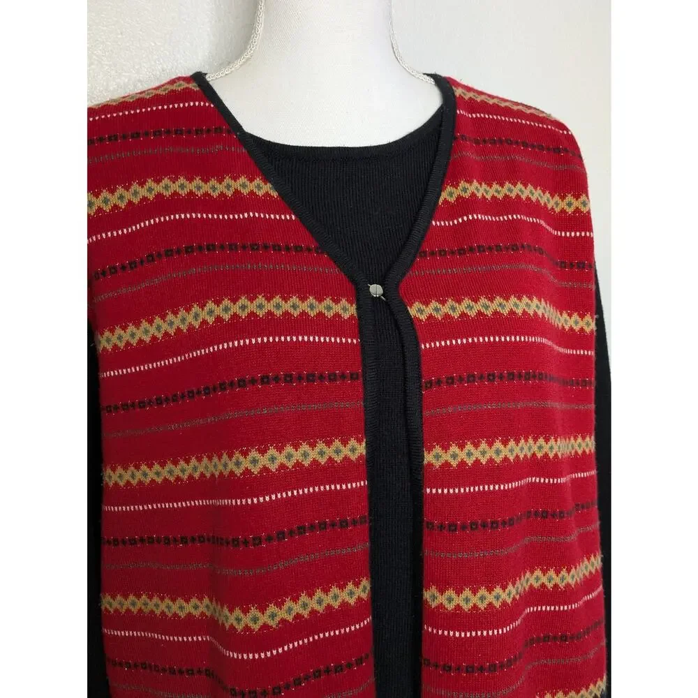Sag Harbor Women's Solid Black Multicolor Round Neck Long Sleeve Sweater XL